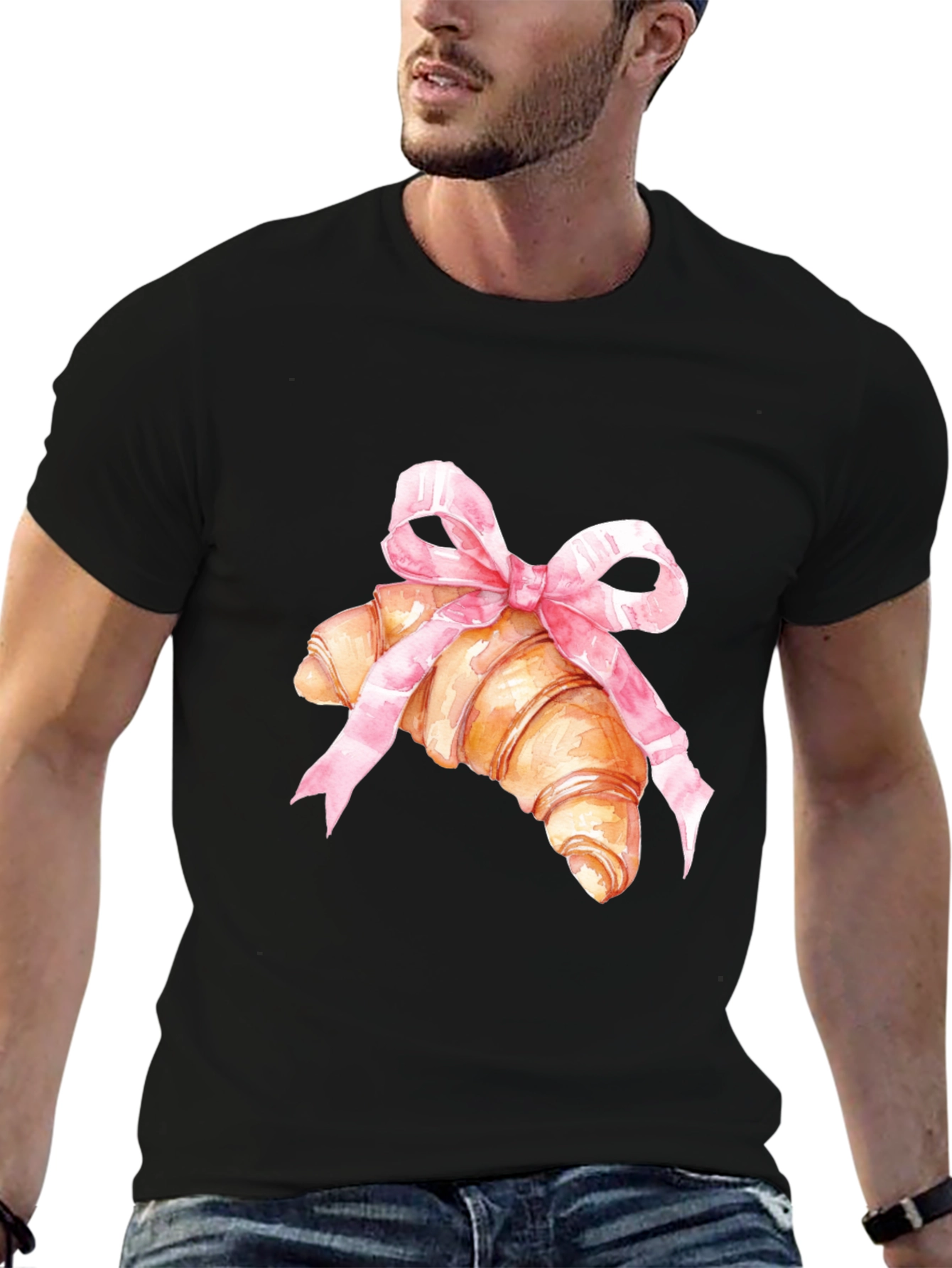 Croissant & Bow Graphic Tee - Trendy Comfort