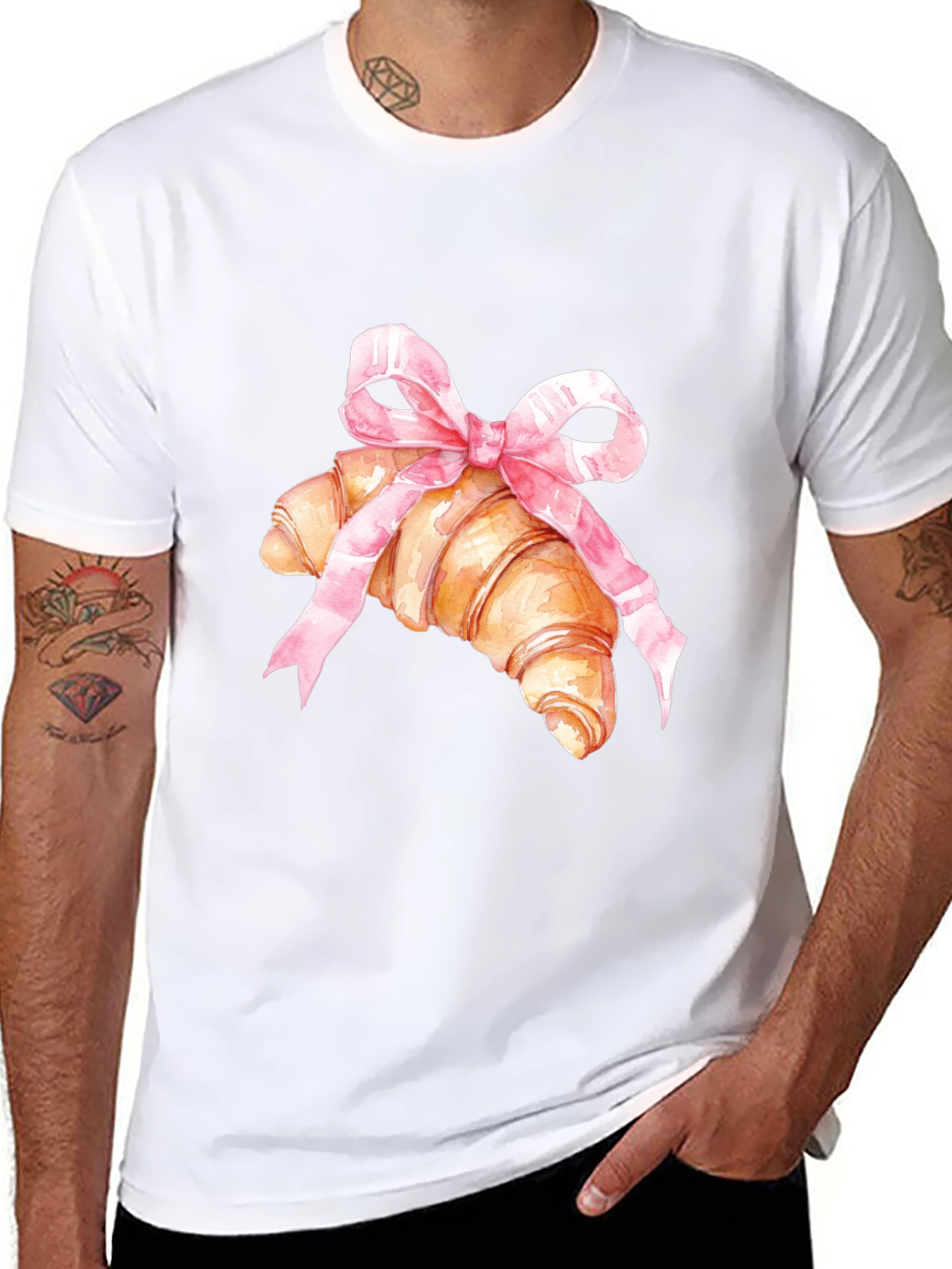 Croissant & Bow Graphic Tee - Trendy Comfort