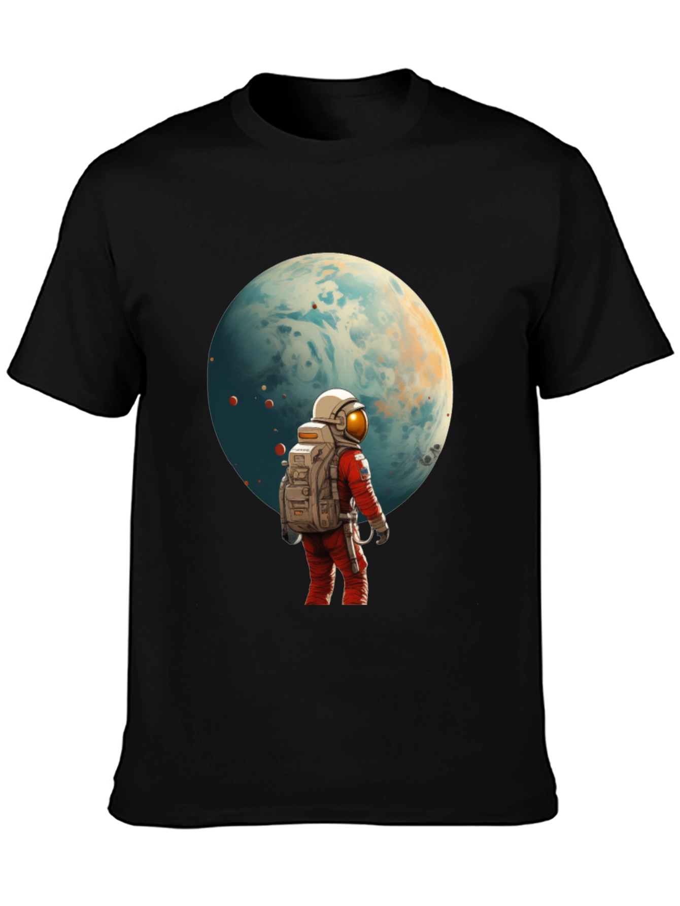 Astronaut Planet Graphic Tee - Black Cotton Blend