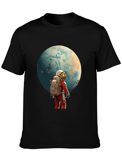 Astronaut Planet Graphic Tee - Black Cotton Blend
