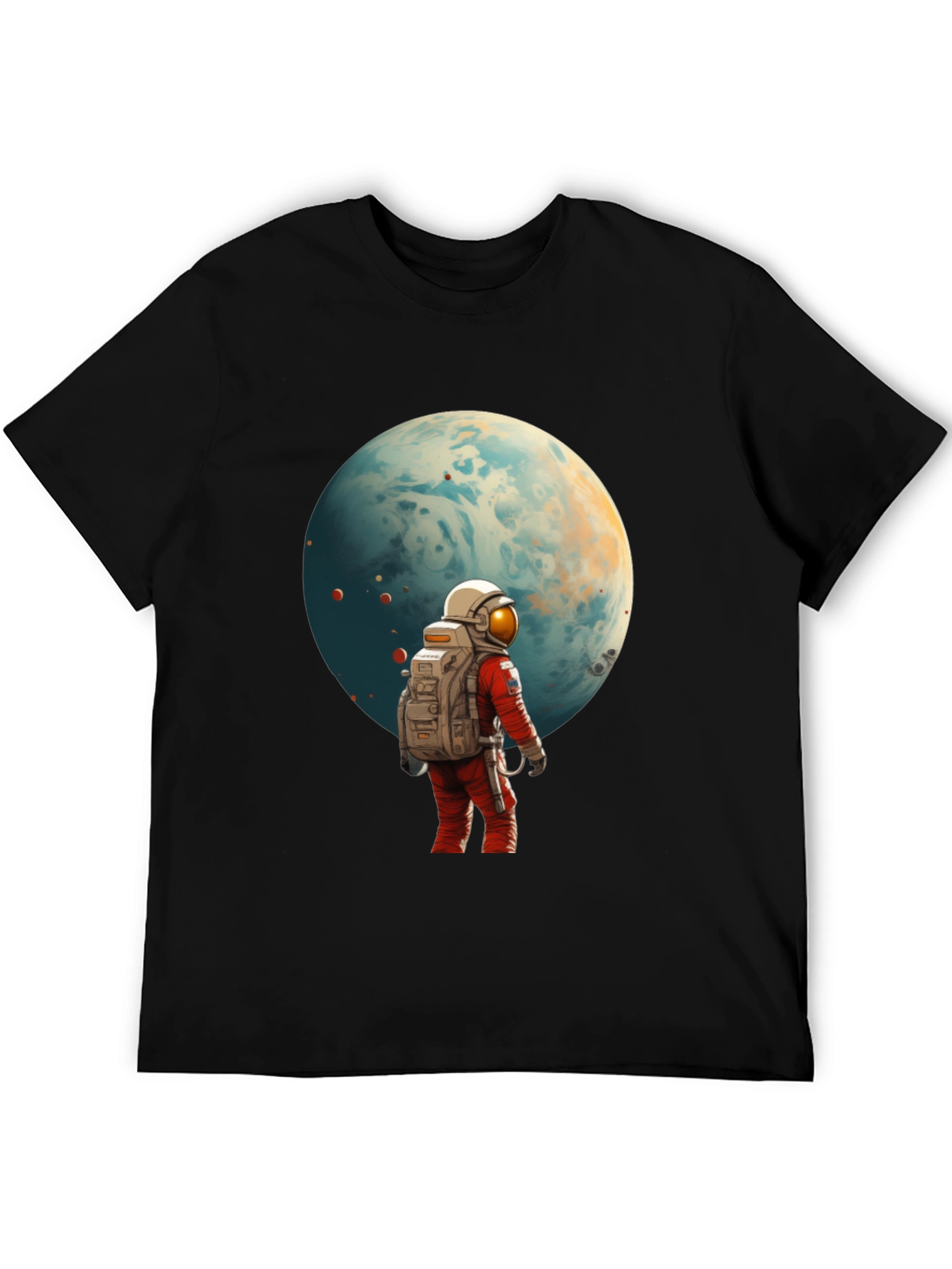 Astronaut Planet Graphic Tee - Black Cotton Blend