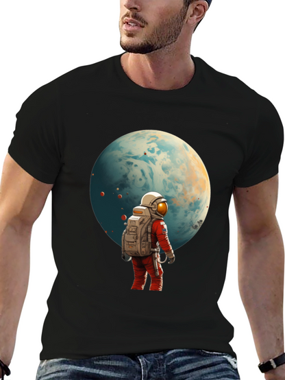 Astronaut Planet Graphic Tee - Black Cotton Blend