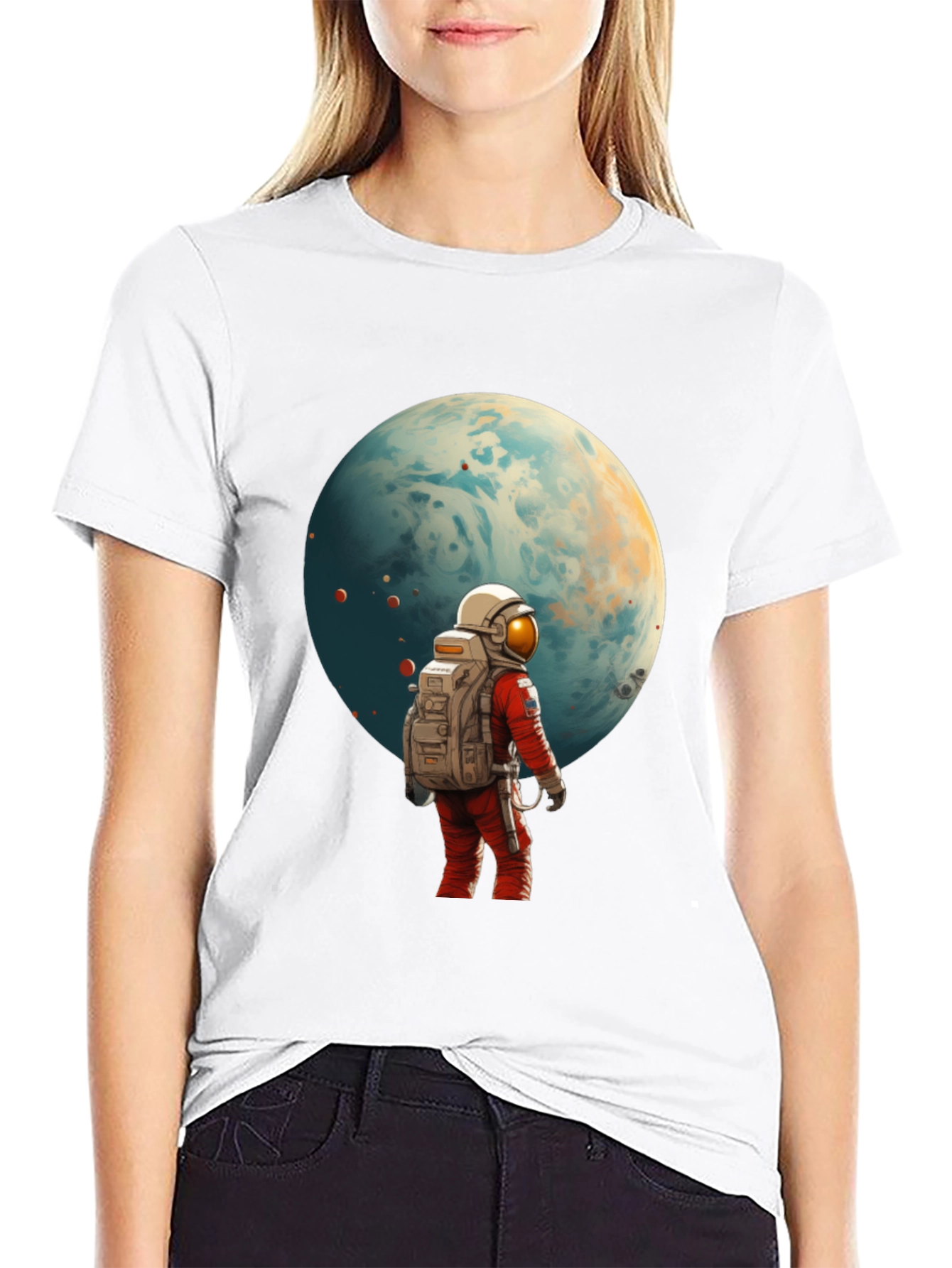 Astronaut Planet Graphic Tee - Black Cotton Blend