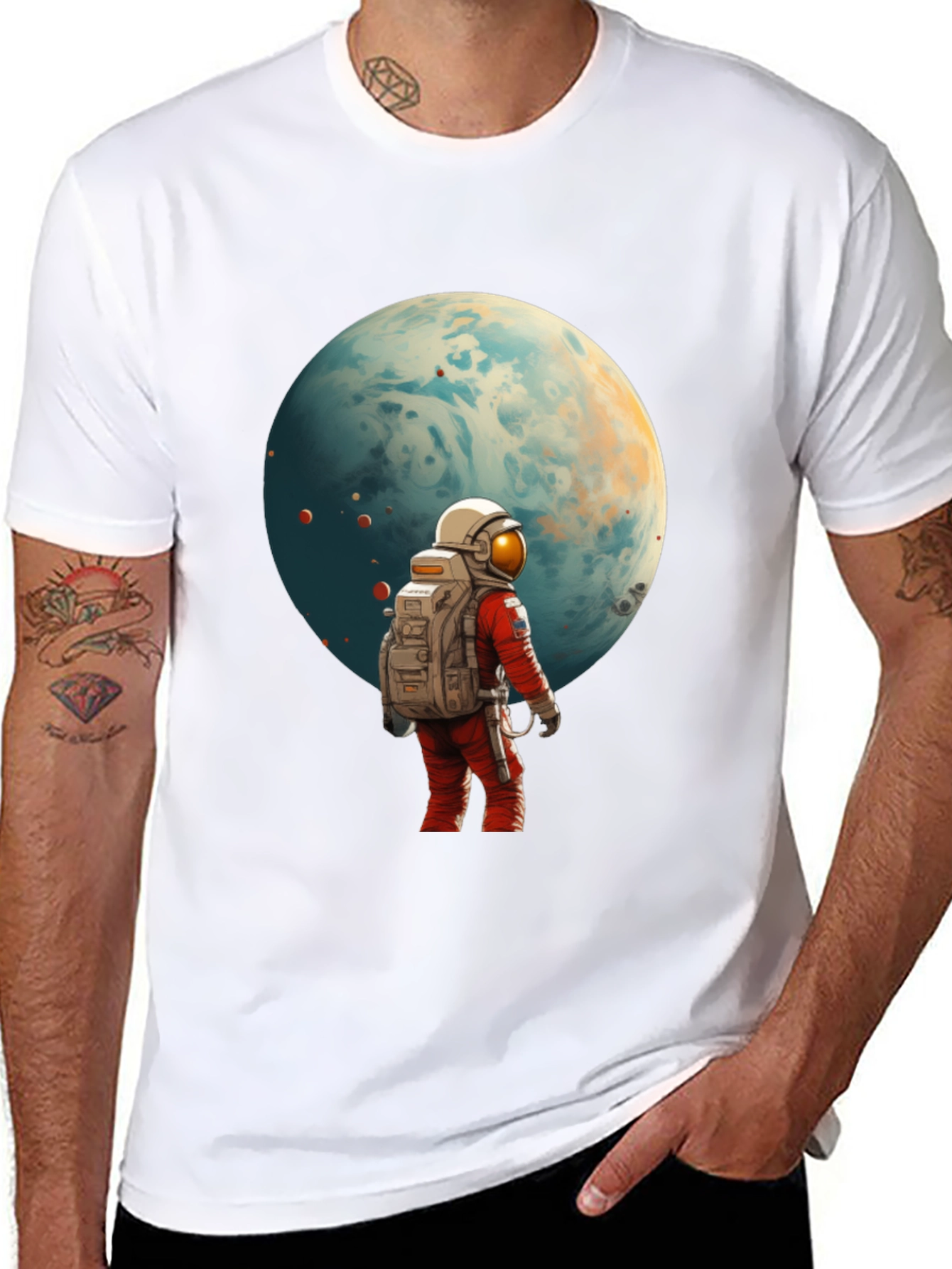 Astronaut Planet Graphic Tee - Black Cotton Blend
