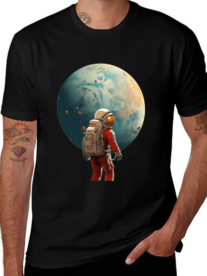 Astronaut Planet Graphic Tee - Black Cotton Blend