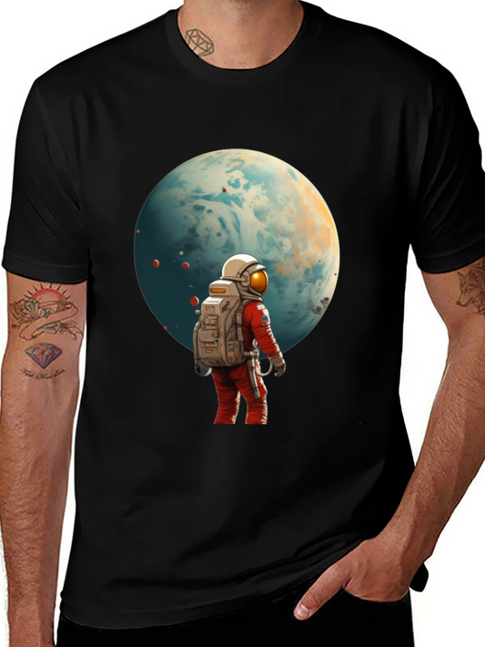 Astronaut Planet Graphic Tee - Black Cotton Blend