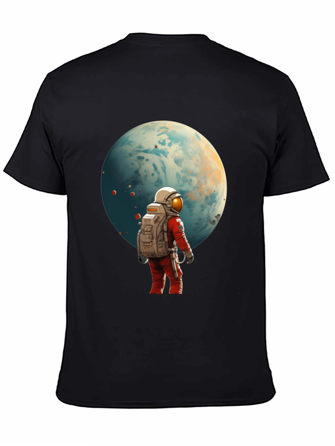 Astronaut Planet Graphic Tee - Black Cotton Blend