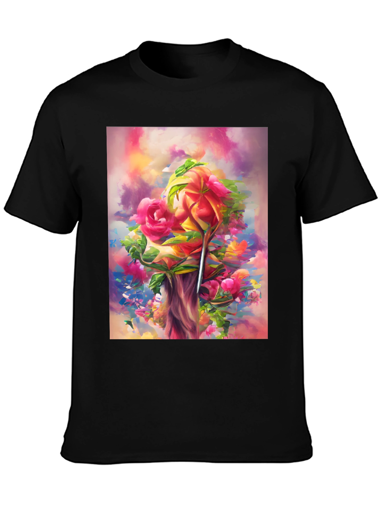 Floral Art Black T-Shirt