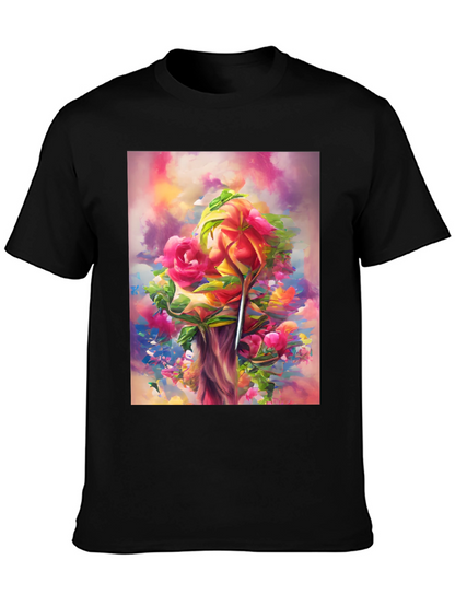 Floral Art Black T-Shirt