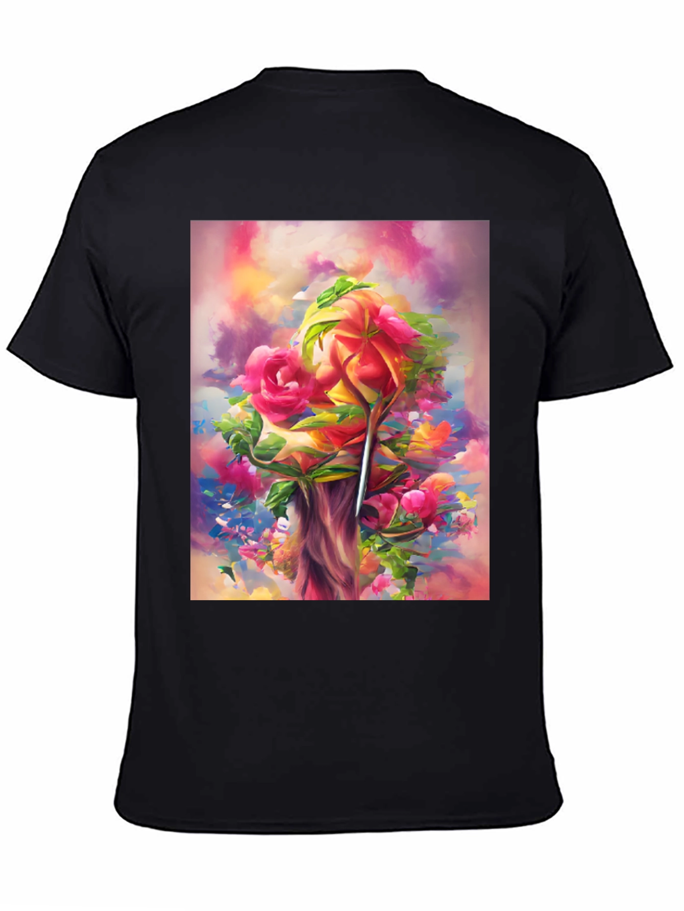 Floral Art Black T-Shirt