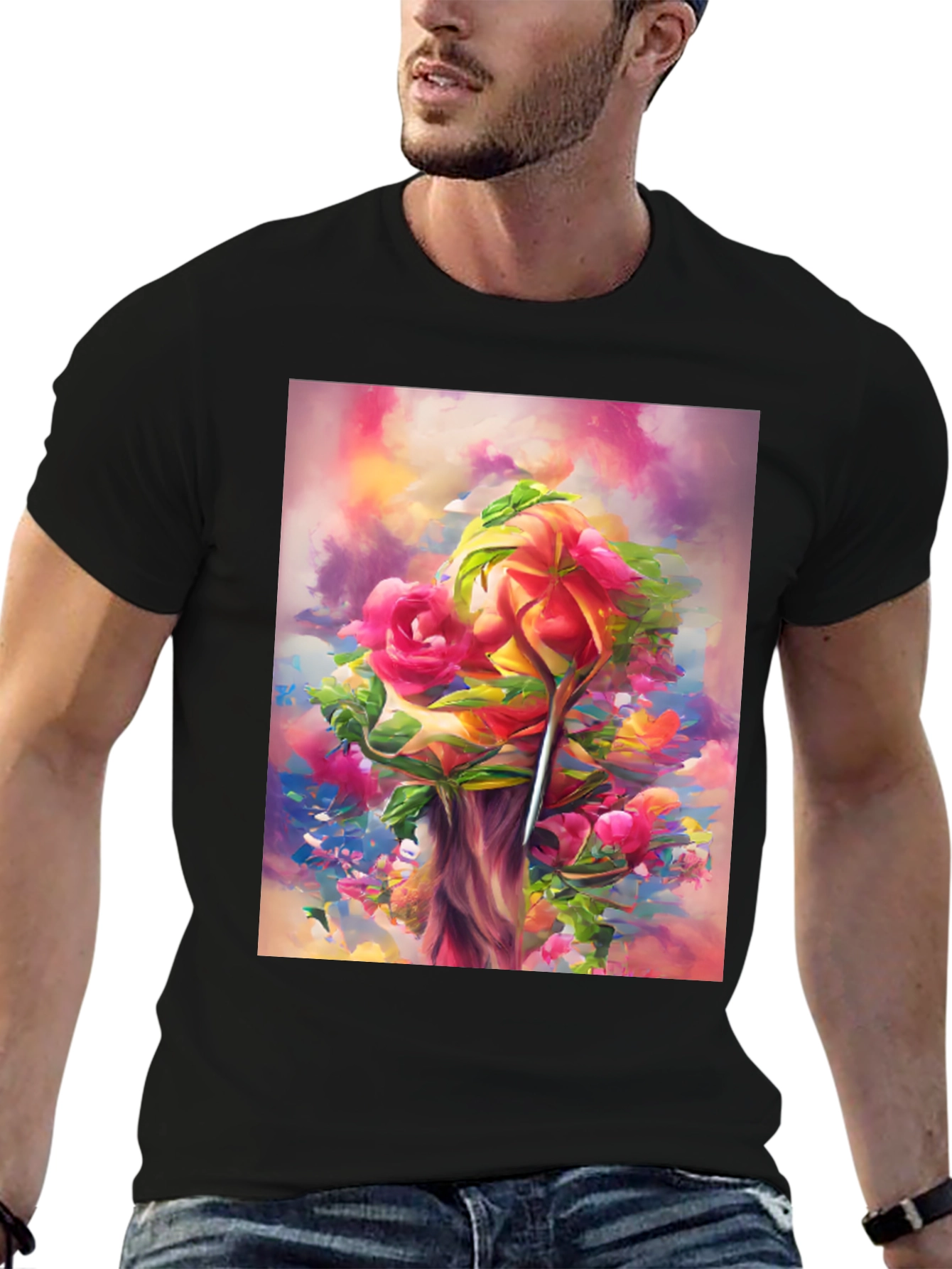 Floral Art Black T-Shirt