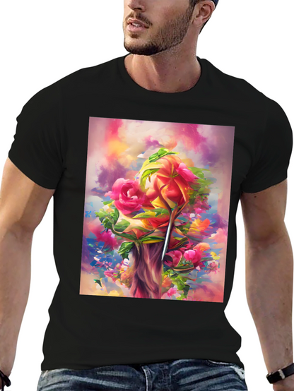Floral Art Black T-Shirt
