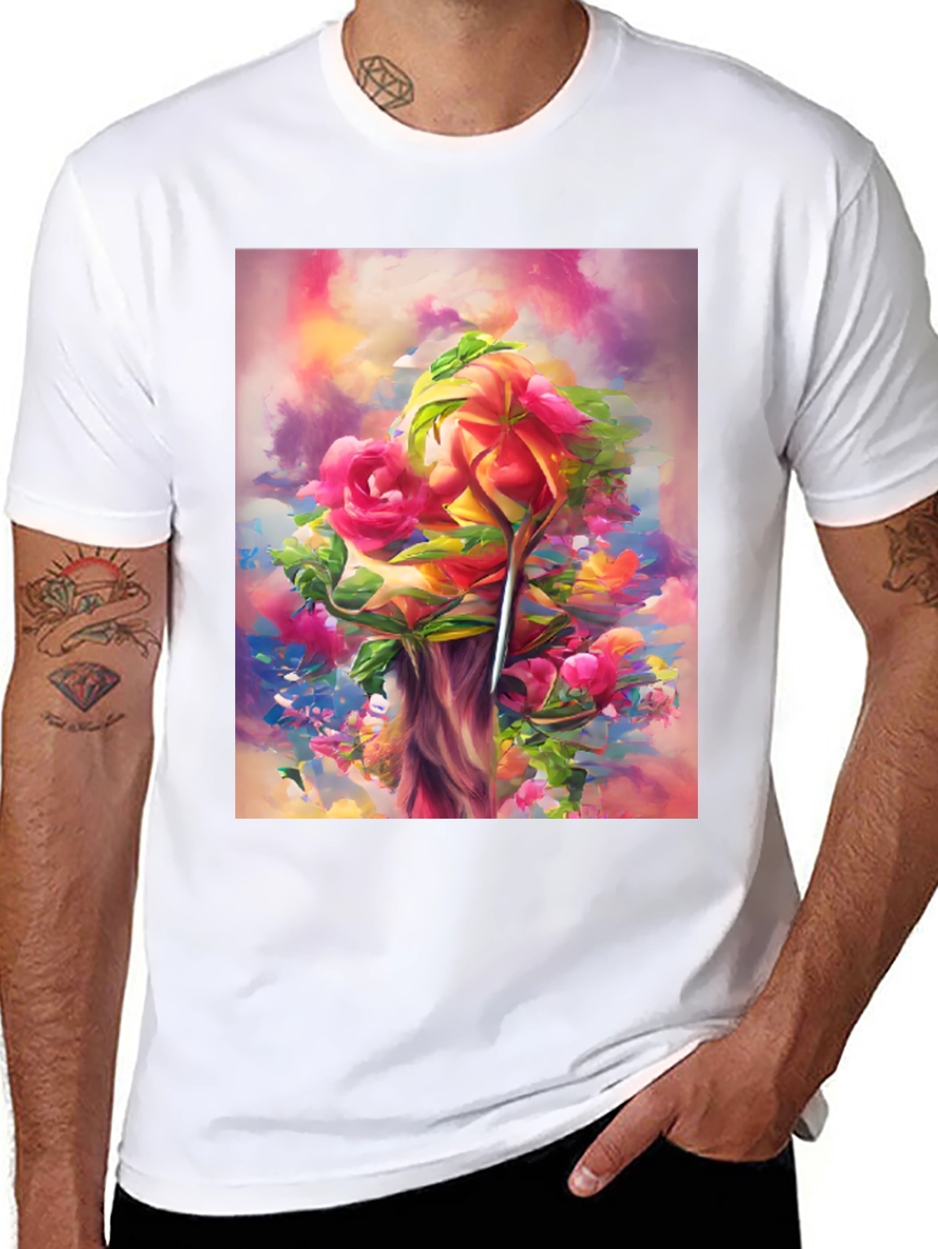 Floral Art Black T-Shirt