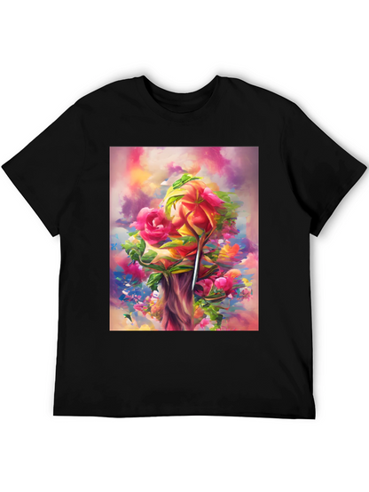Floral Art Black T-Shirt