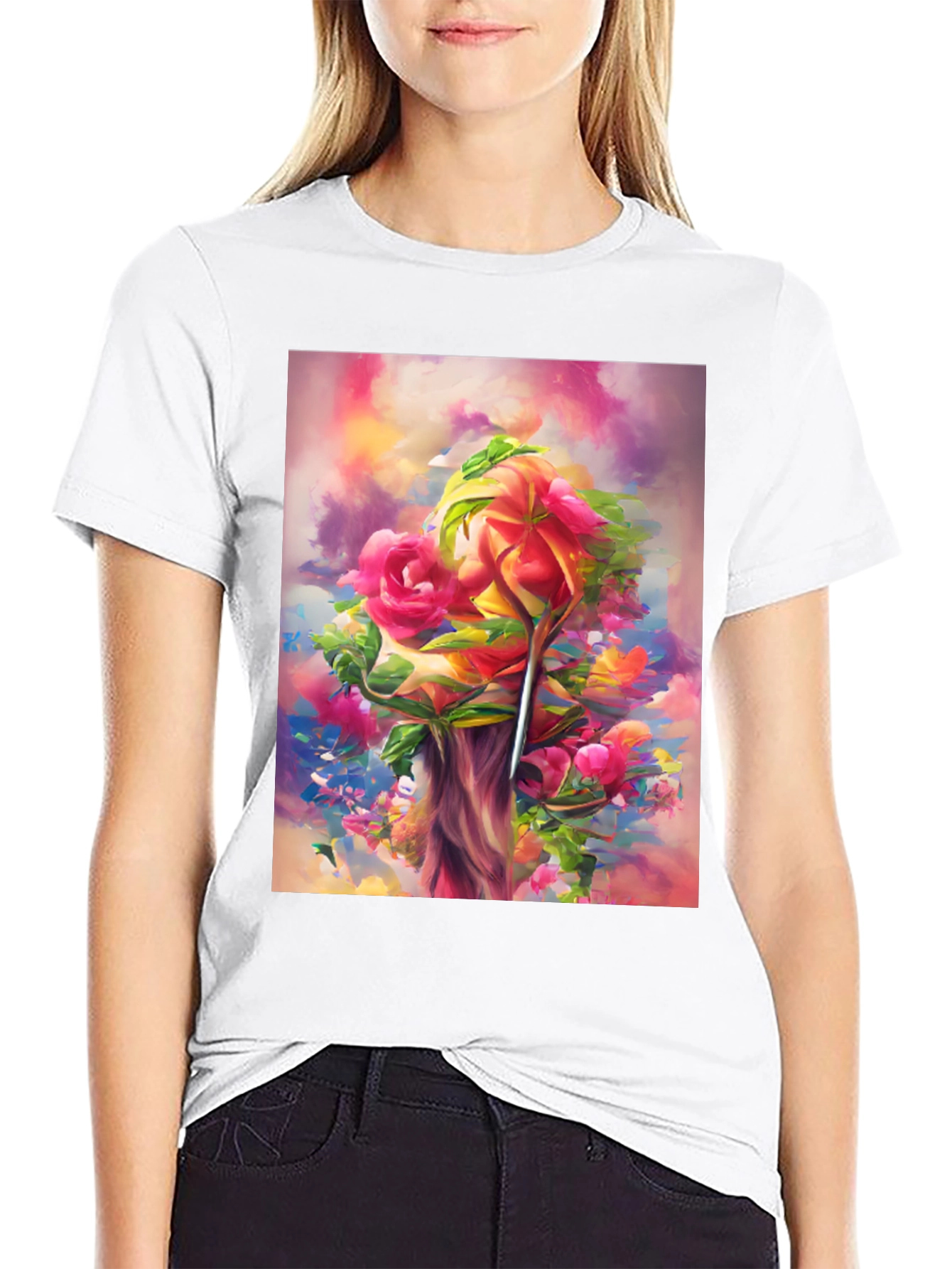 Floral Art Black T-Shirt