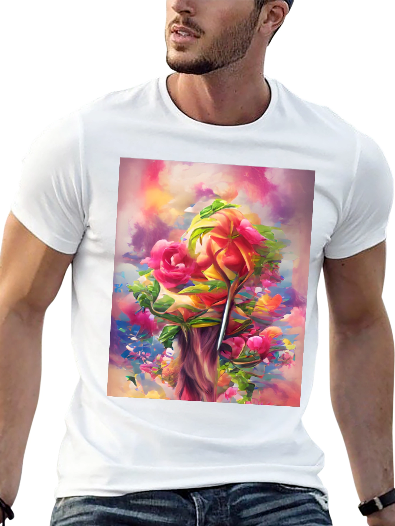 Floral Art Black T-Shirt