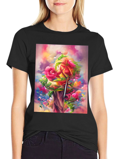 Floral Art Black T-Shirt