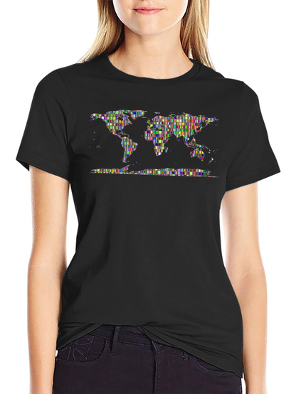 Pixelated World Map Graphic Print T-Shirt