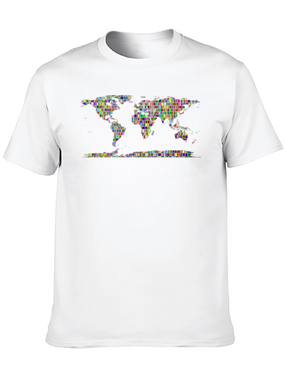 Pixelated World Map Graphic Print T-Shirt