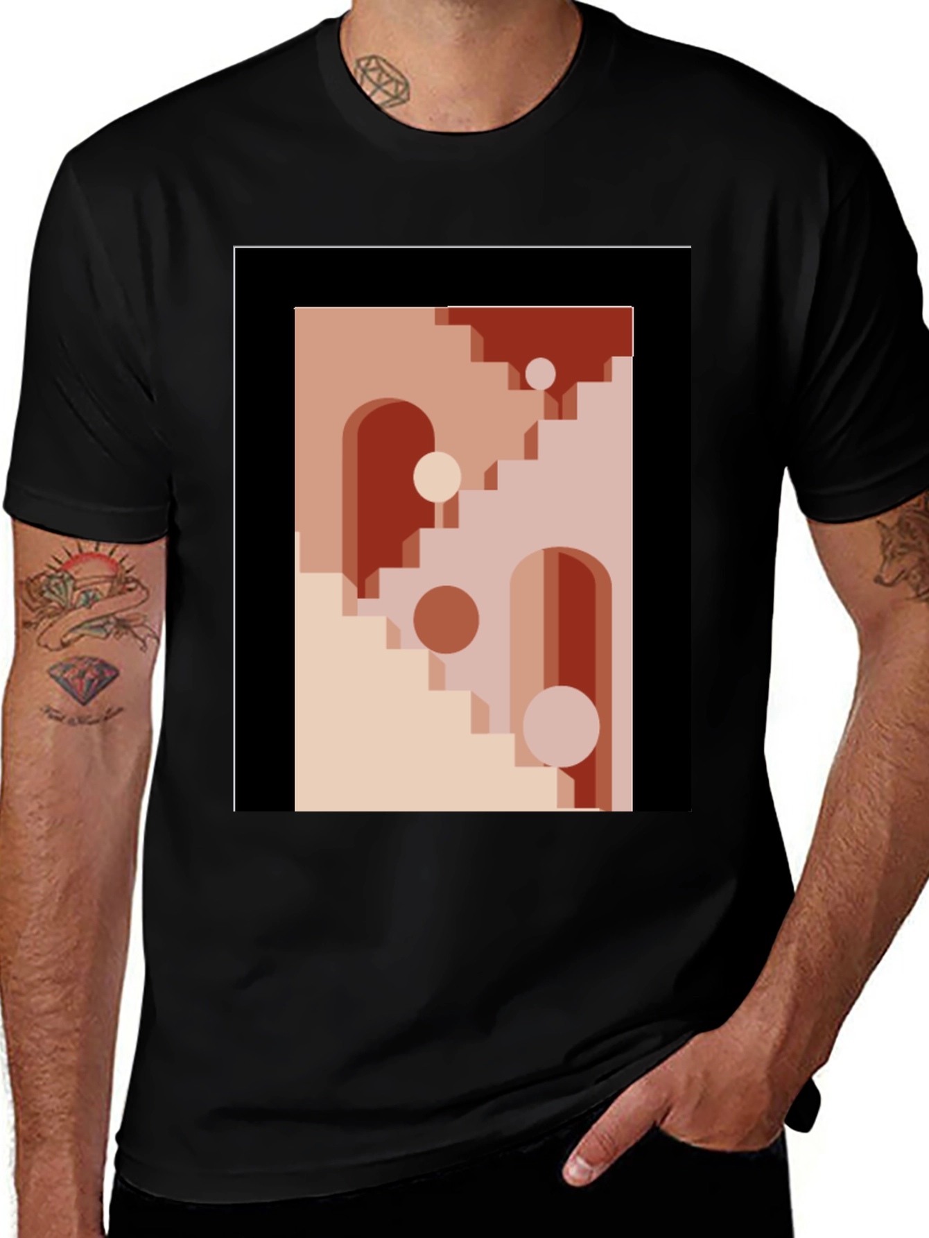 Geometric Archway Graphic Tee - Modern Abstract Art Shirt