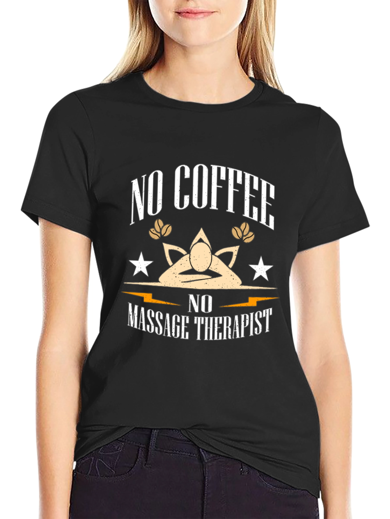 Funny No Coffee No Massage Therapist Black T-Shirt