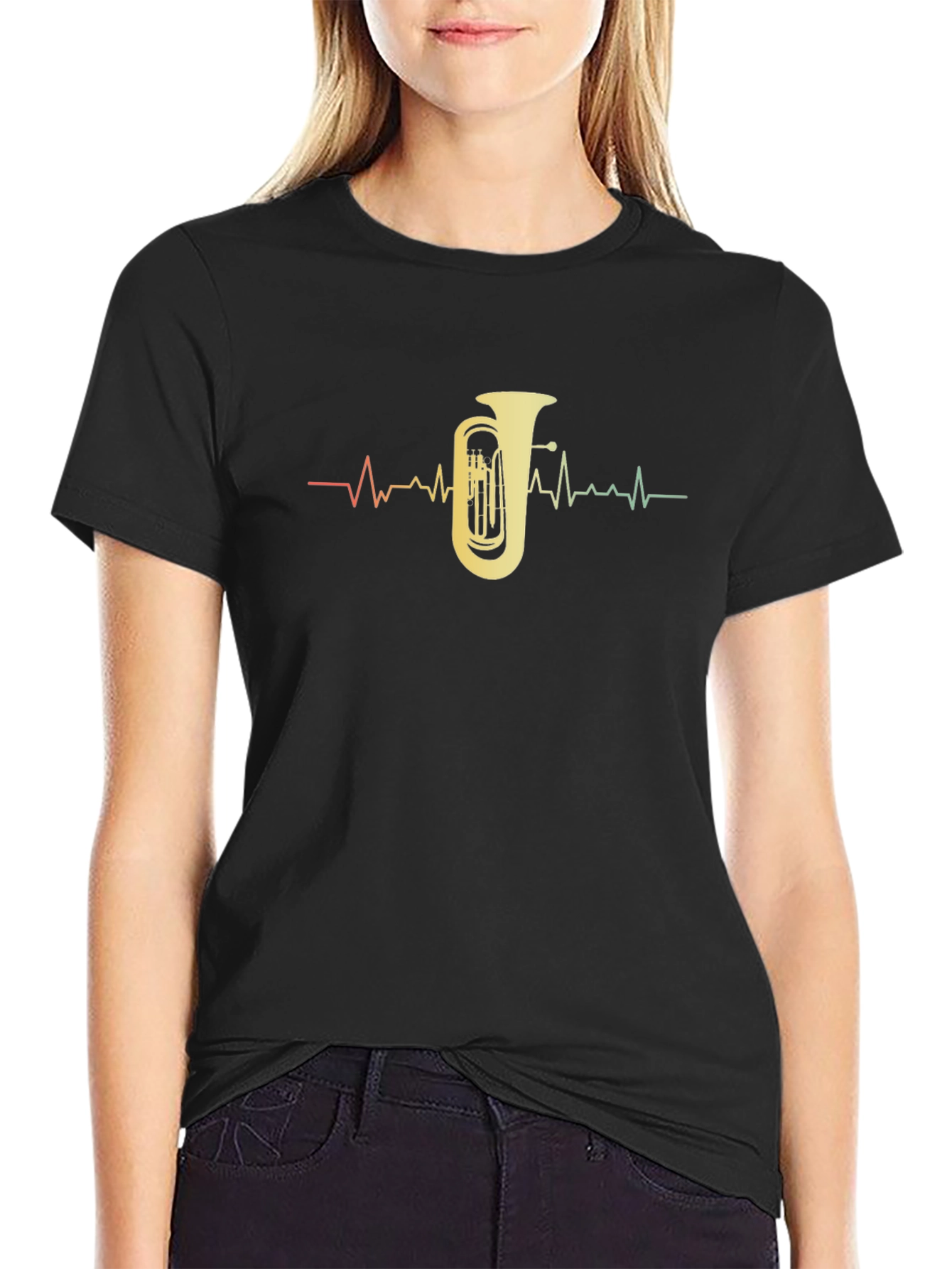 Tuba Heartbeat Graphic Tee - Musicians Black T-Shirt