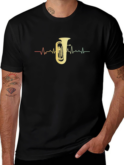 Tuba Heartbeat Graphic Tee - Musicians Black T-Shirt