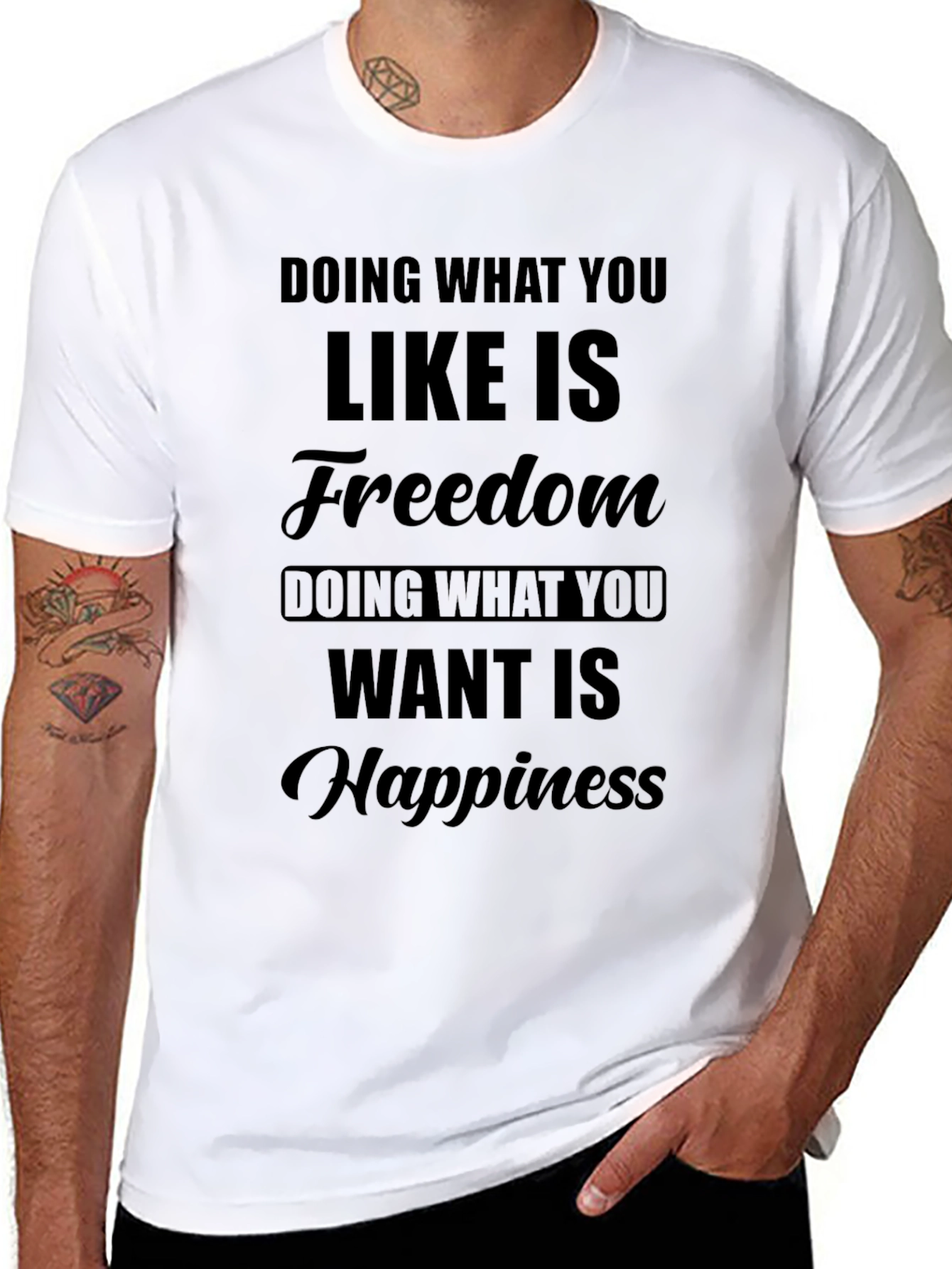 Freedom & Happiness T-Shirt - Motivational Text Design