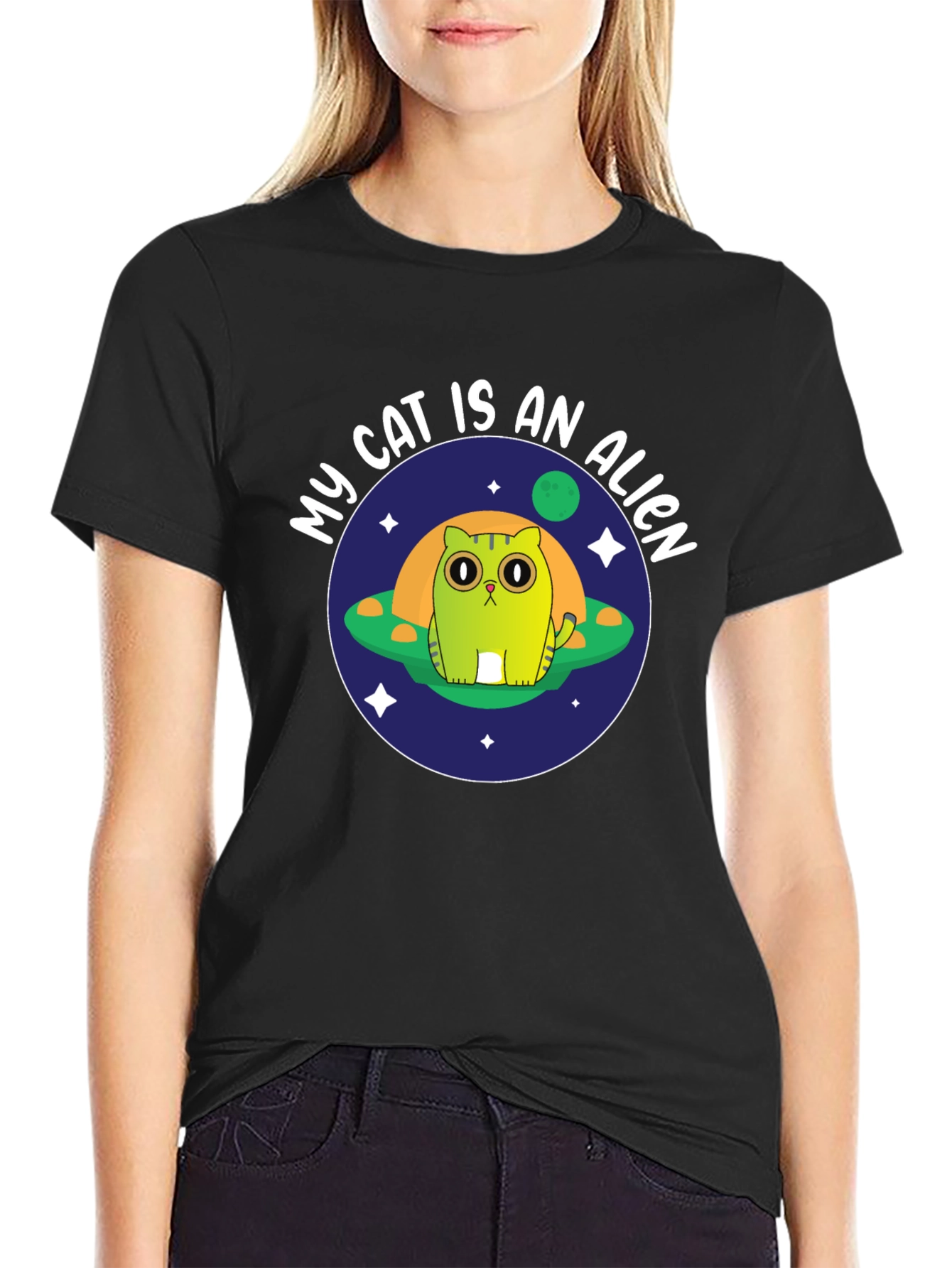 My Cat Is An Alien Black T-Shirt
