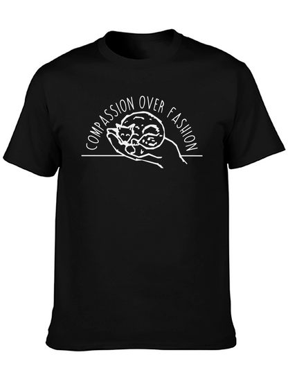 Compassion Over Fashion Black T-Shirt with Cat Graphic