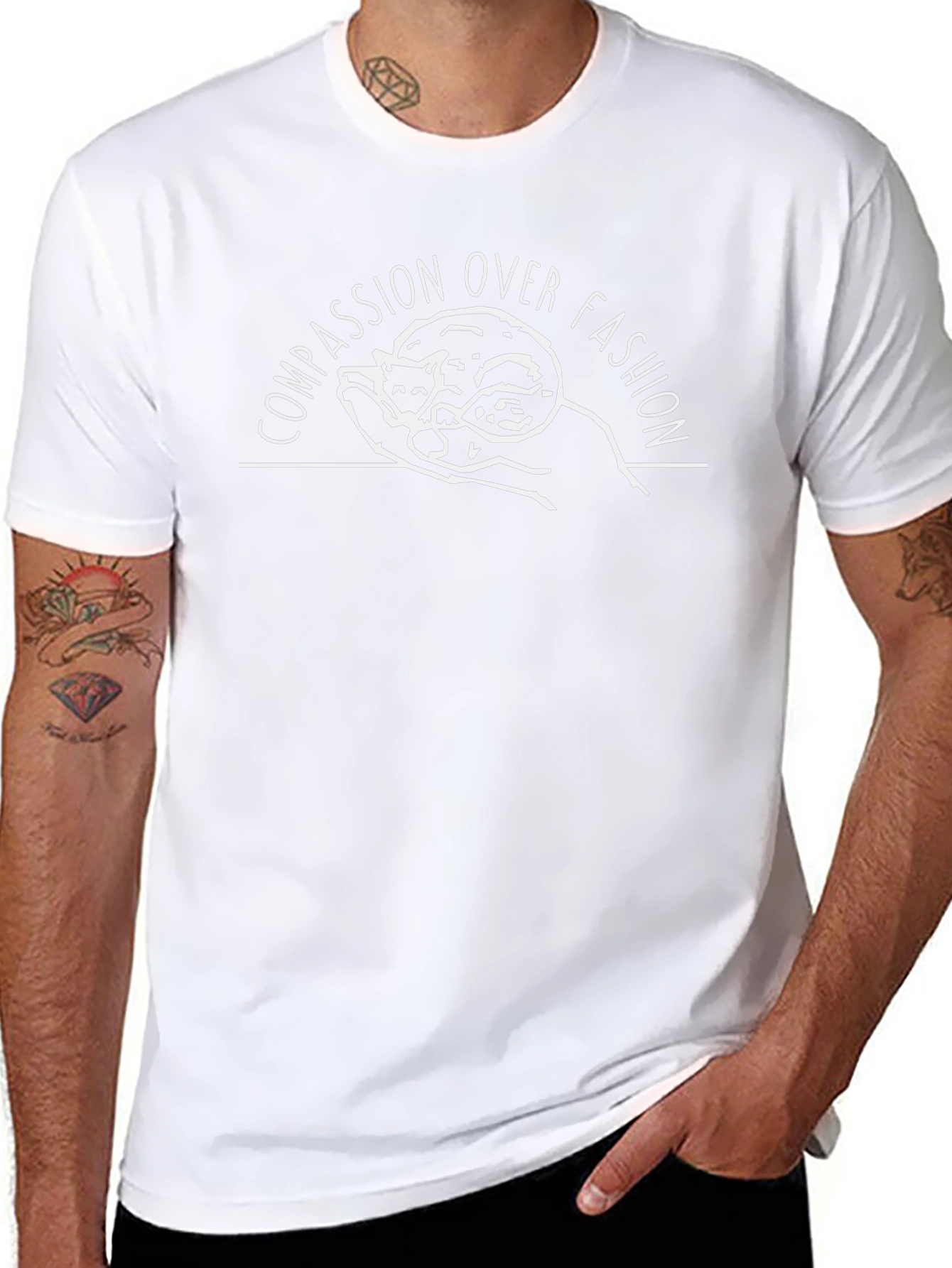 Compassion Over Fashion Black T-Shirt with Cat Graphic