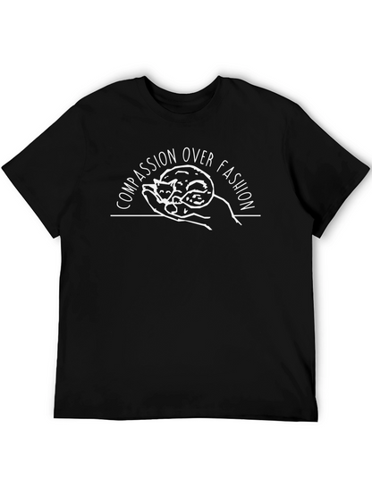 Compassion Over Fashion Black T-Shirt with Cat Graphic