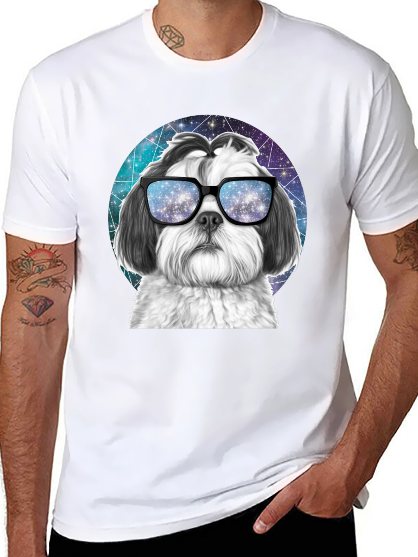 Cool Dog Graphic Tee - Galaxy Glasses