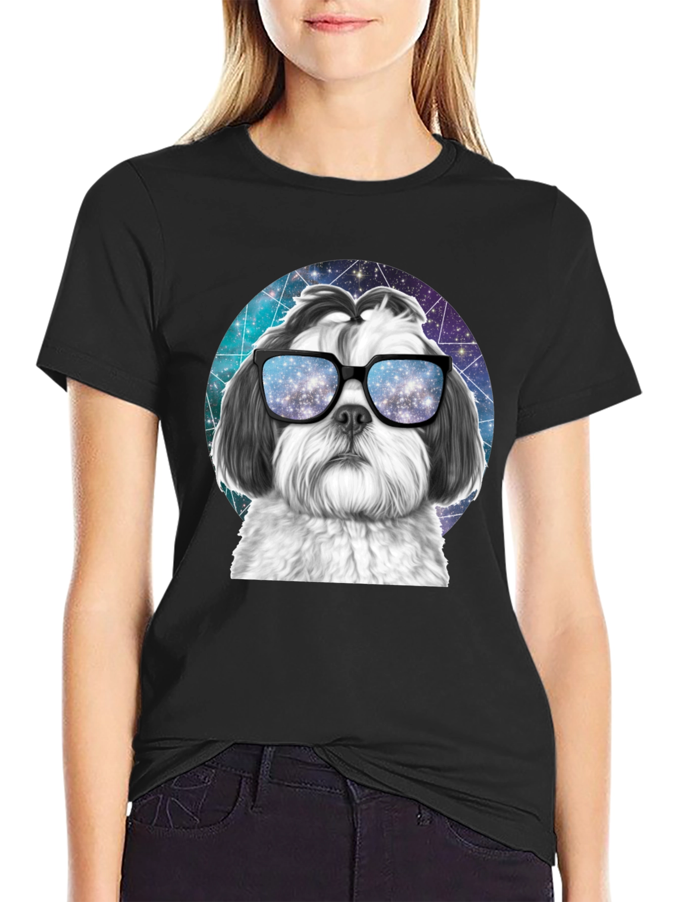 Cool Dog Graphic Tee - Galaxy Glasses