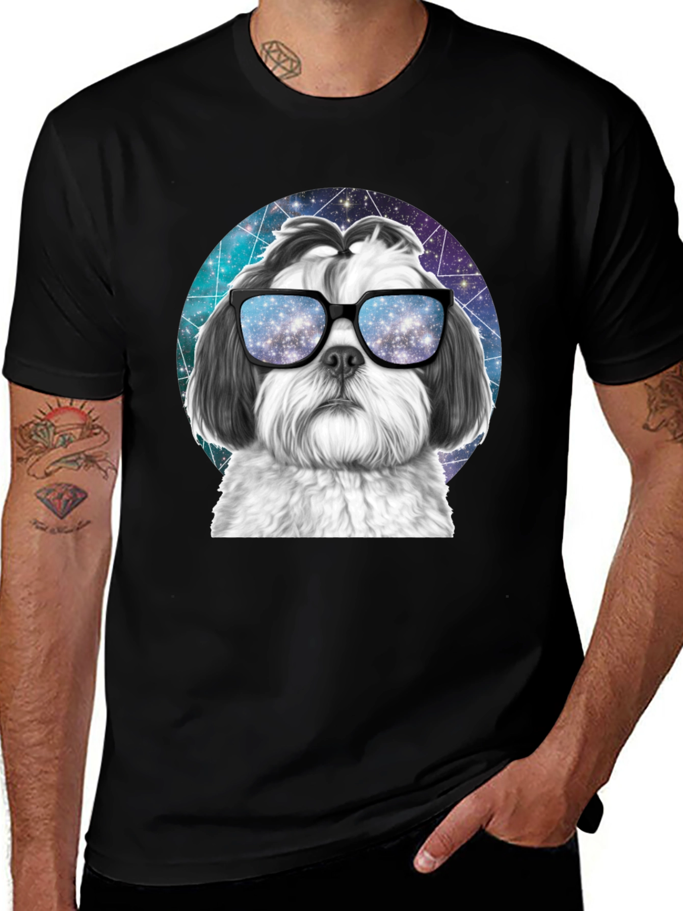 Cool Dog Graphic Tee - Galaxy Glasses