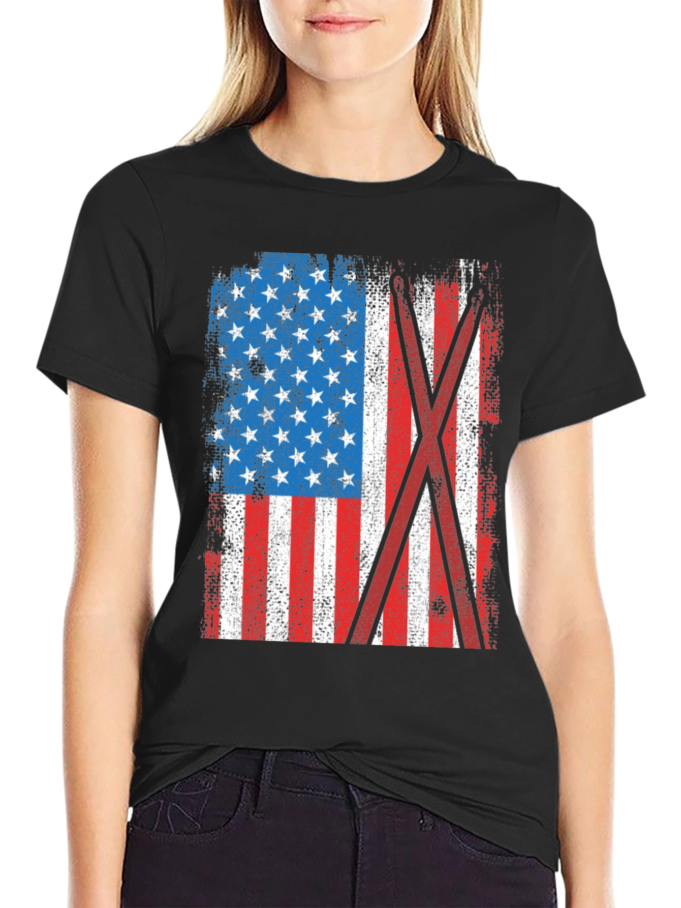 Distressed American Flag Drummer T-Shirt