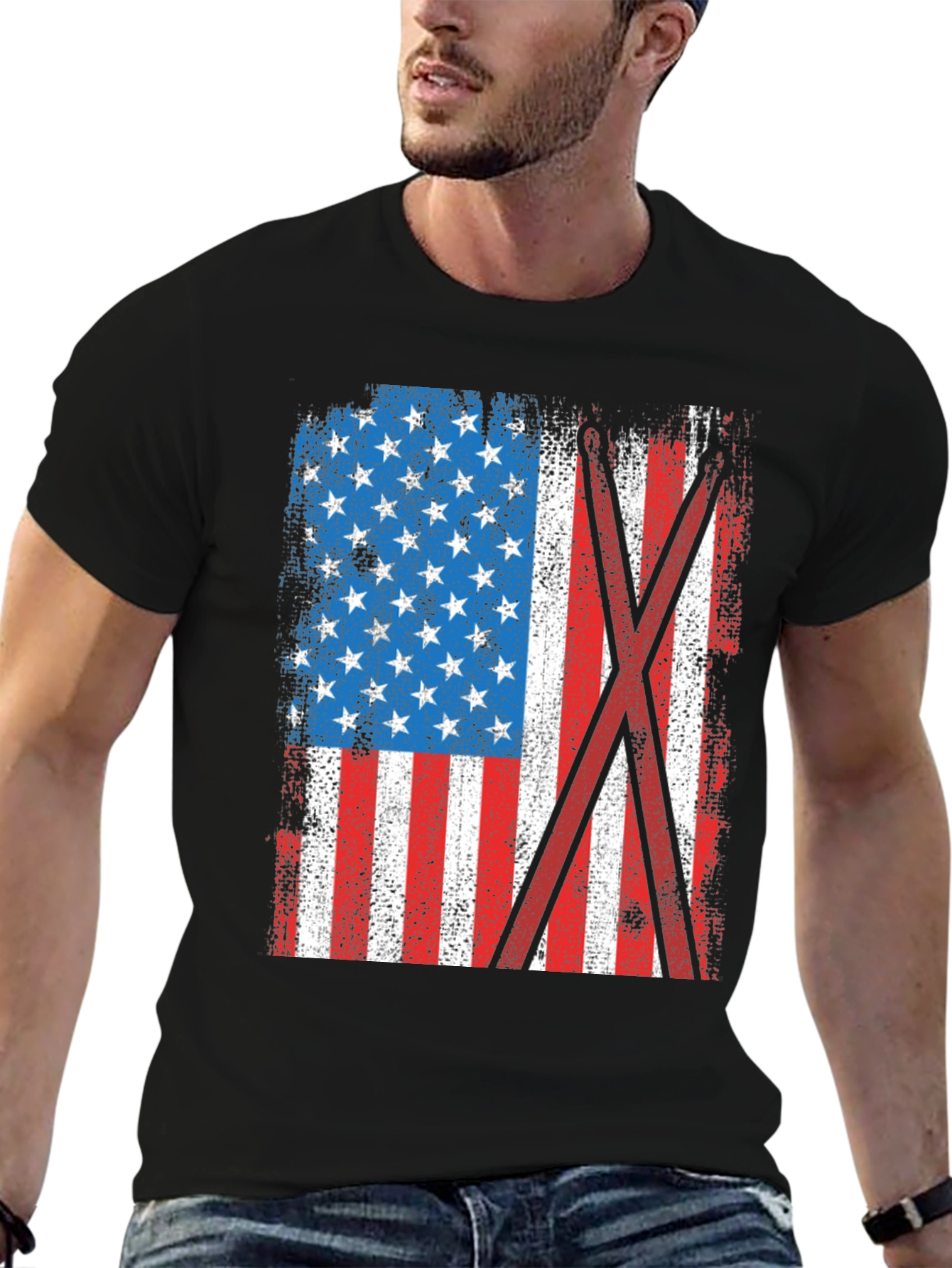 Distressed American Flag Drummer T-Shirt