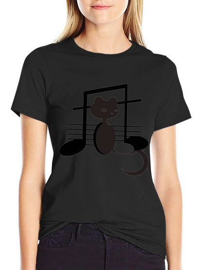 Musical Cat Graphic Tee - Black
