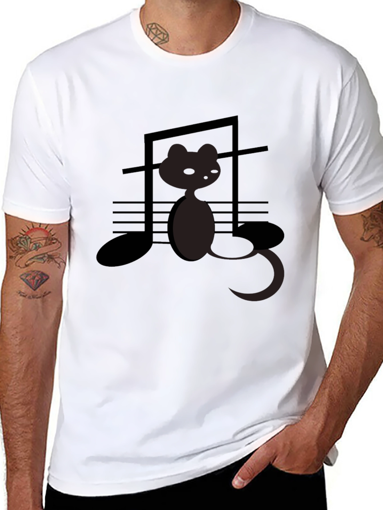 Musical Cat Graphic Tee - Black