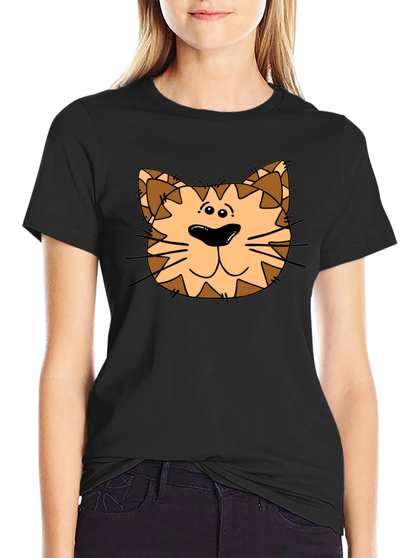 Cartoon Cat Graphic Black T-Shirt