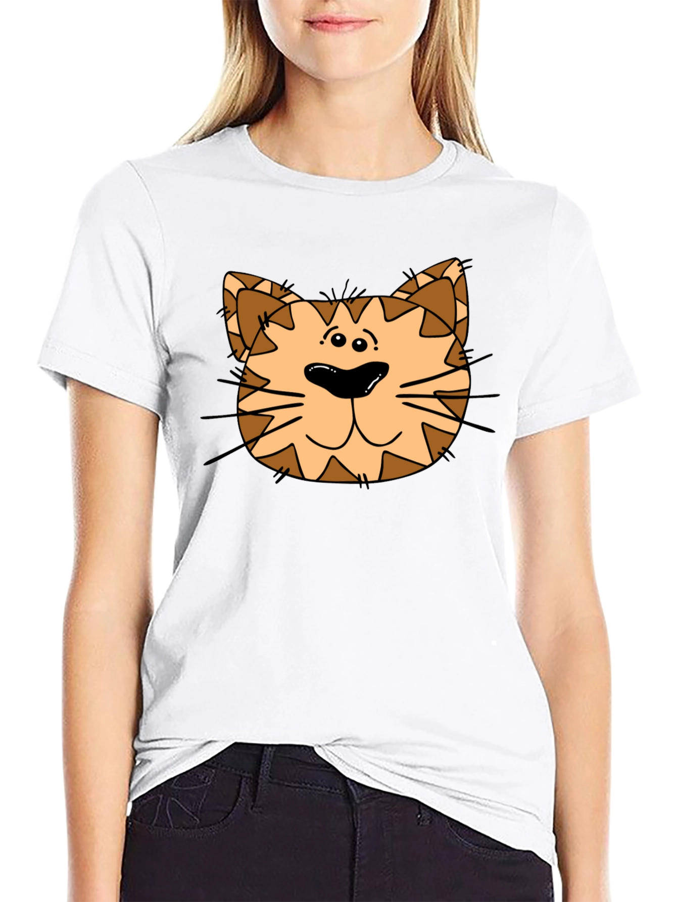 Cartoon Cat Graphic Black T-Shirt