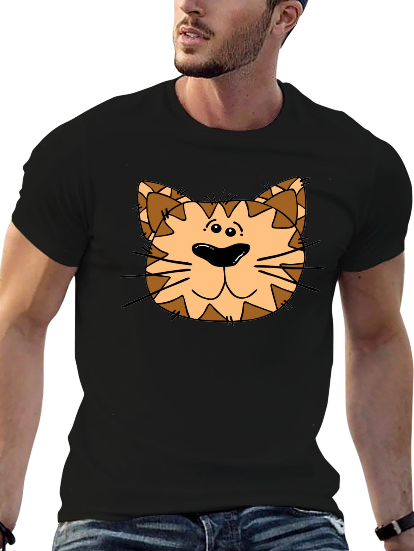 Cartoon Cat Graphic Black T-Shirt