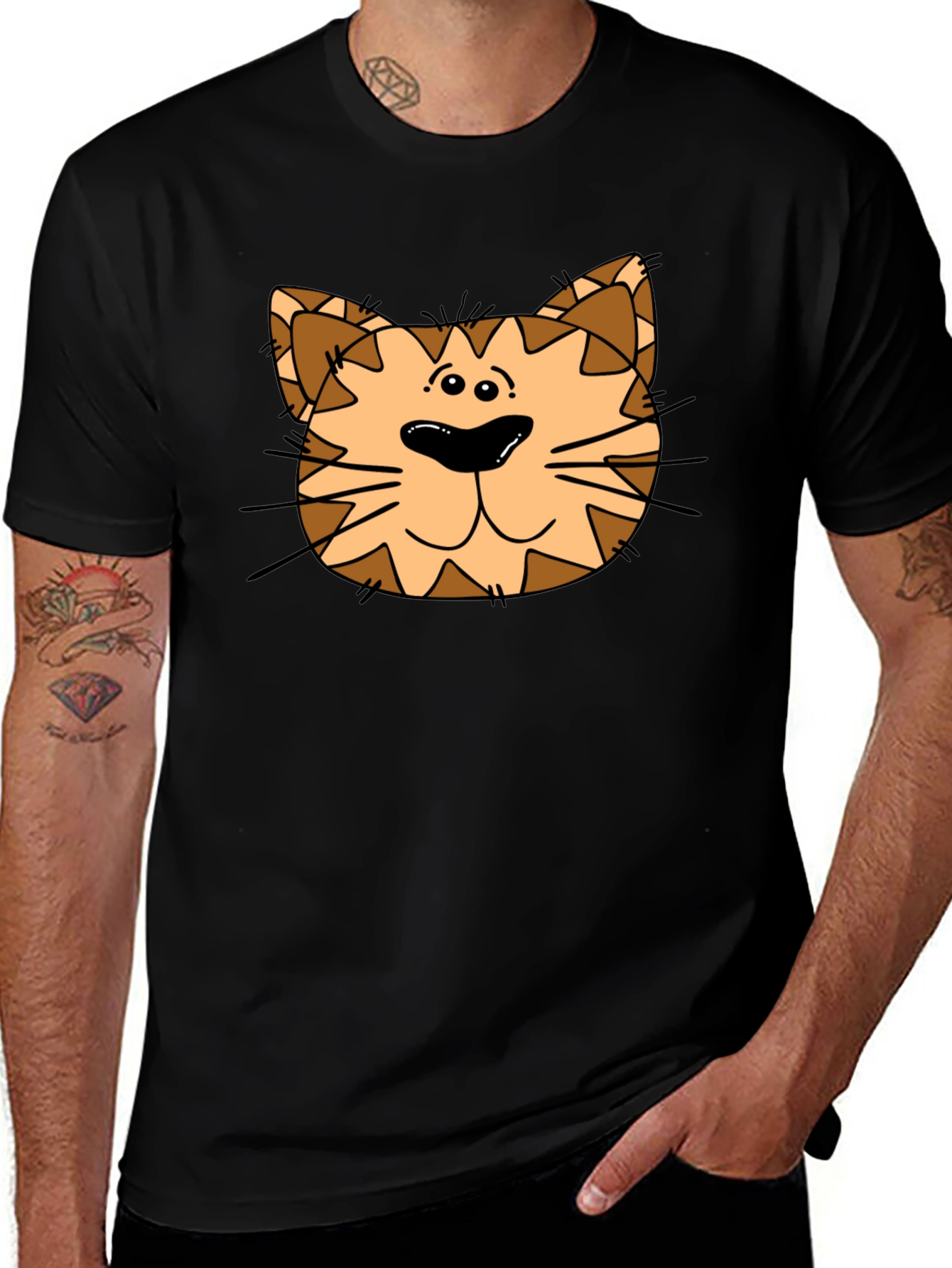 Cartoon Cat Graphic Black T-Shirt