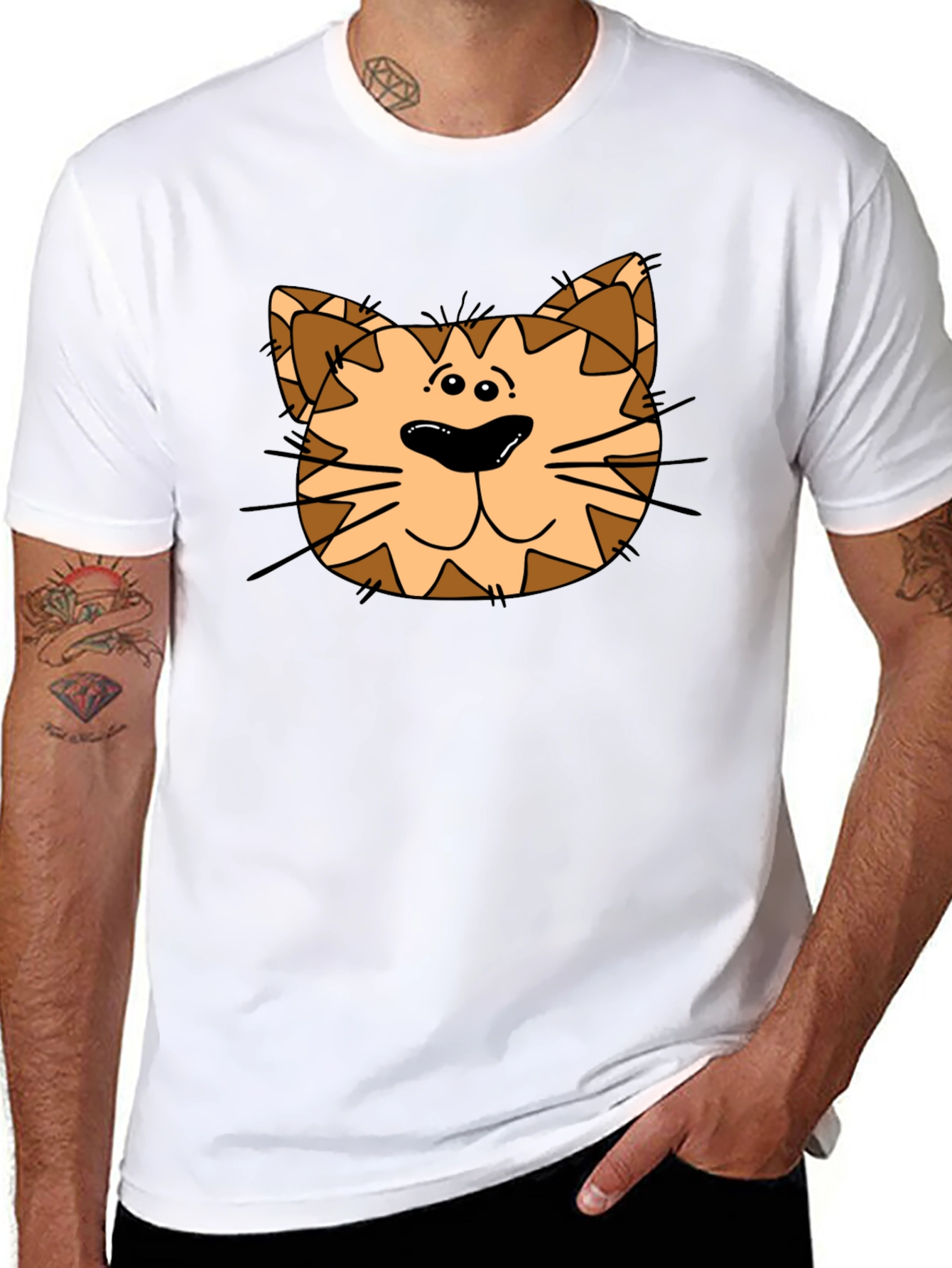 Cartoon Cat Graphic Black T-Shirt