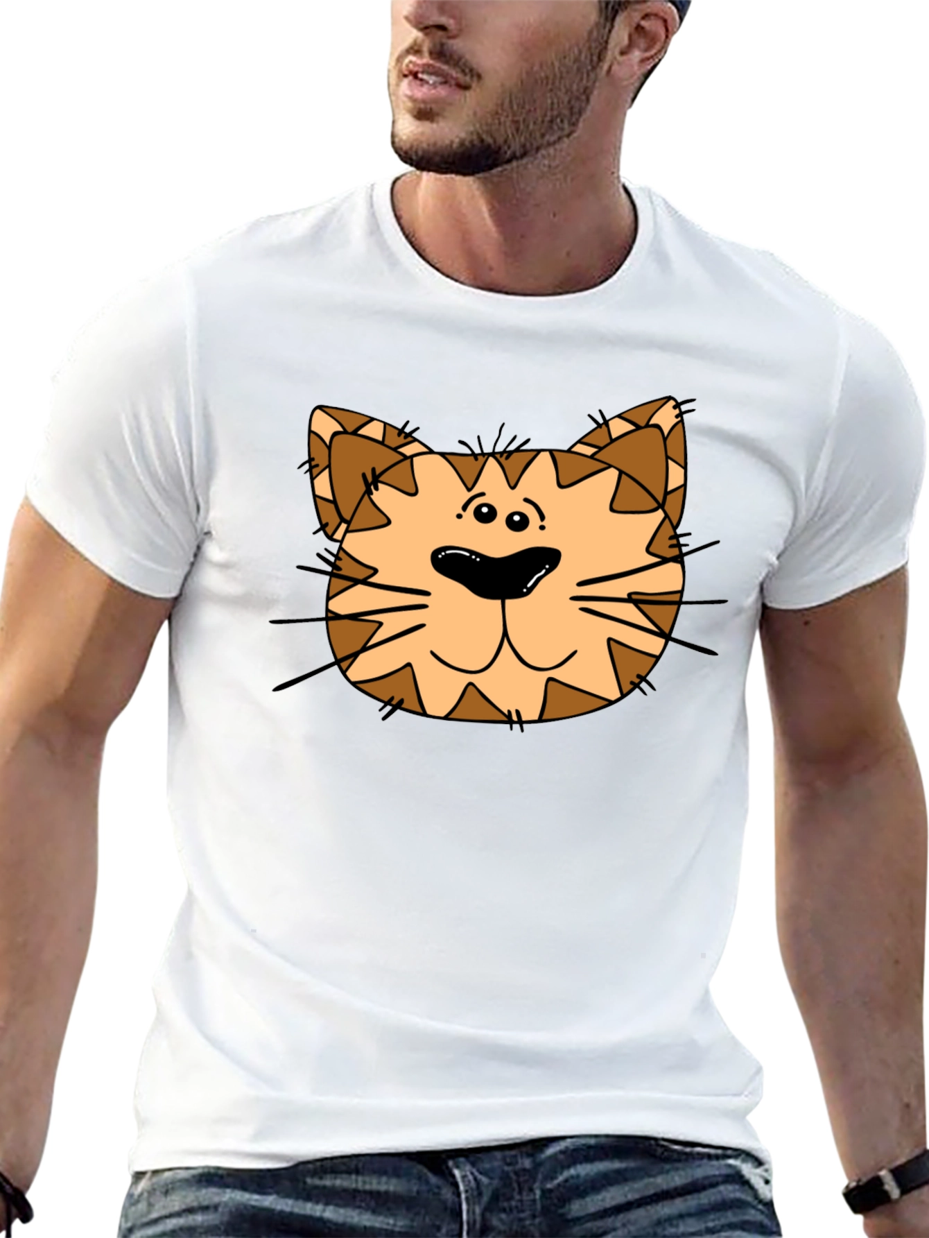 Cartoon Cat Graphic Black T-Shirt