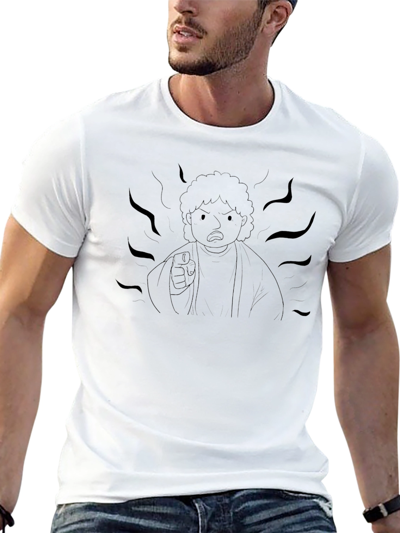Black Graphic Tee - Angry Cartoon Character
