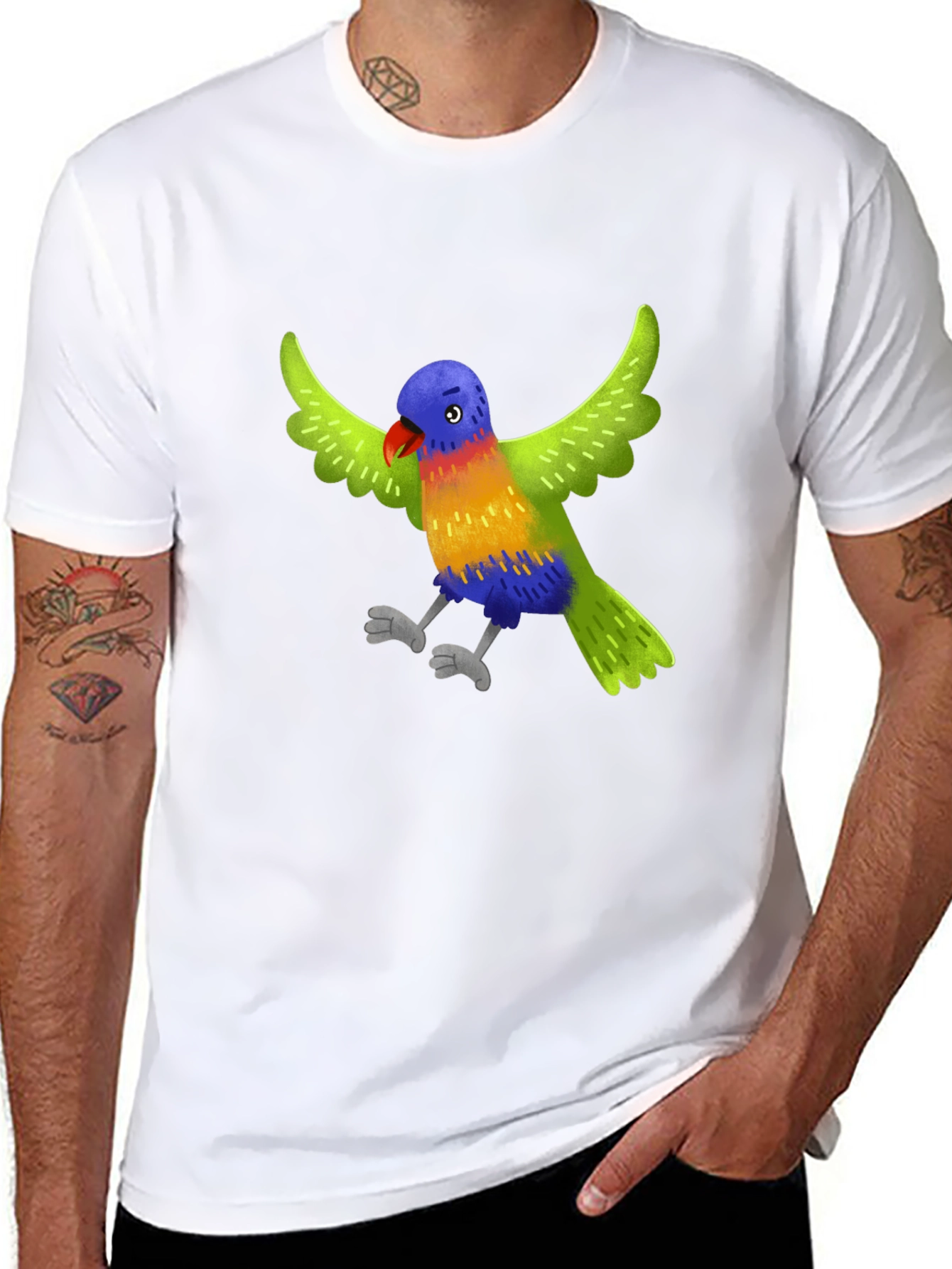 Colorful Parrot Graphic T-Shirt