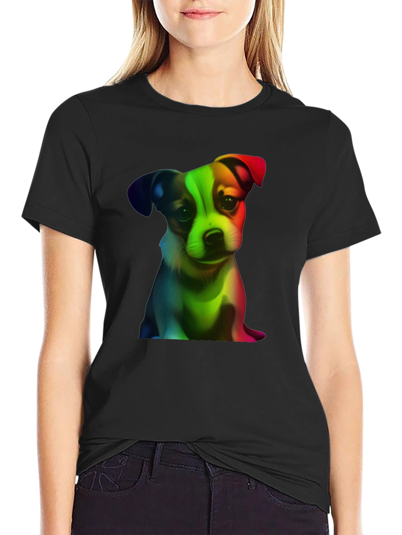 Rainbow Puppy Graphic Tee - Black