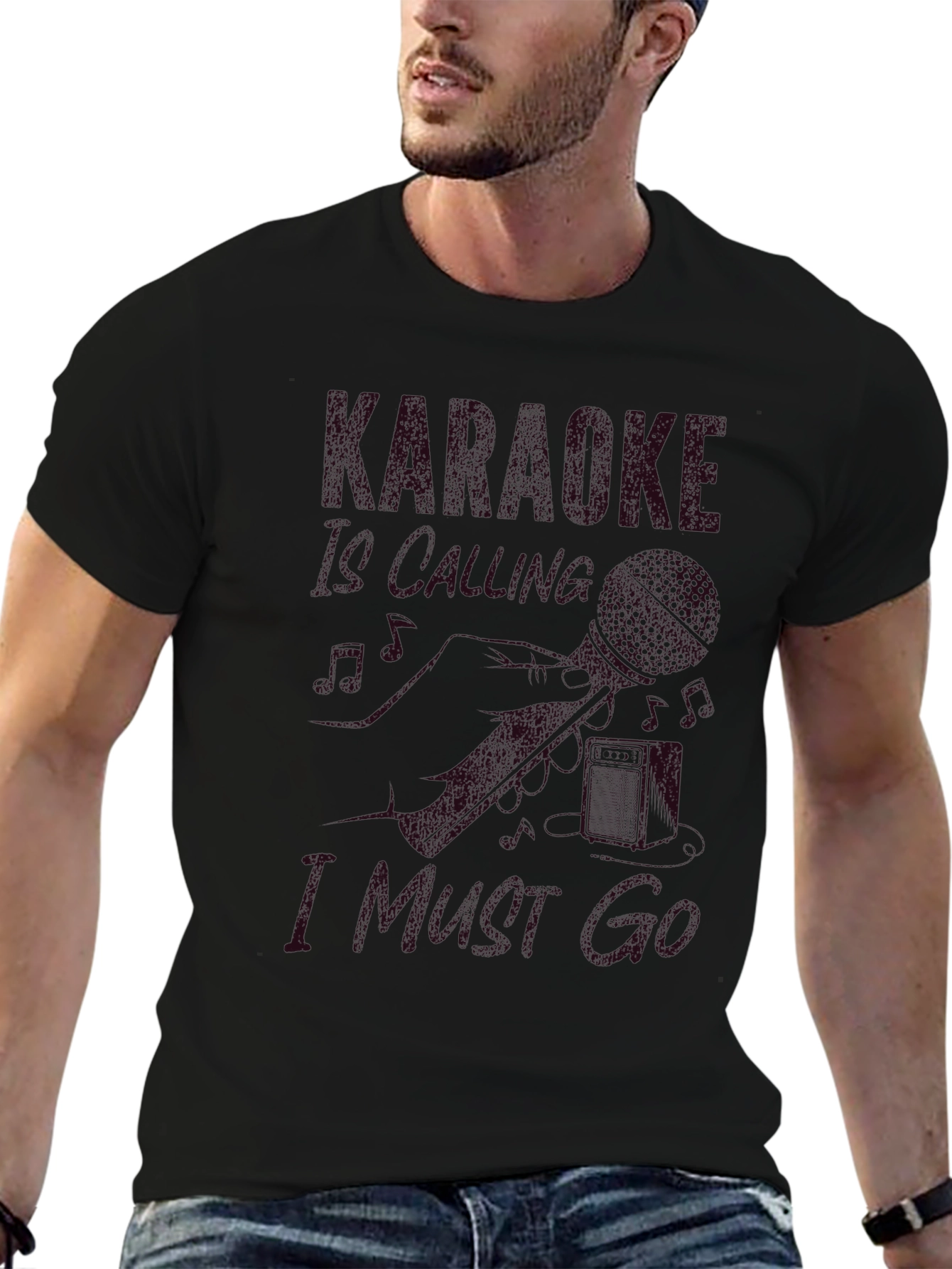 Karaoke Calling Mens Black T-Shirt