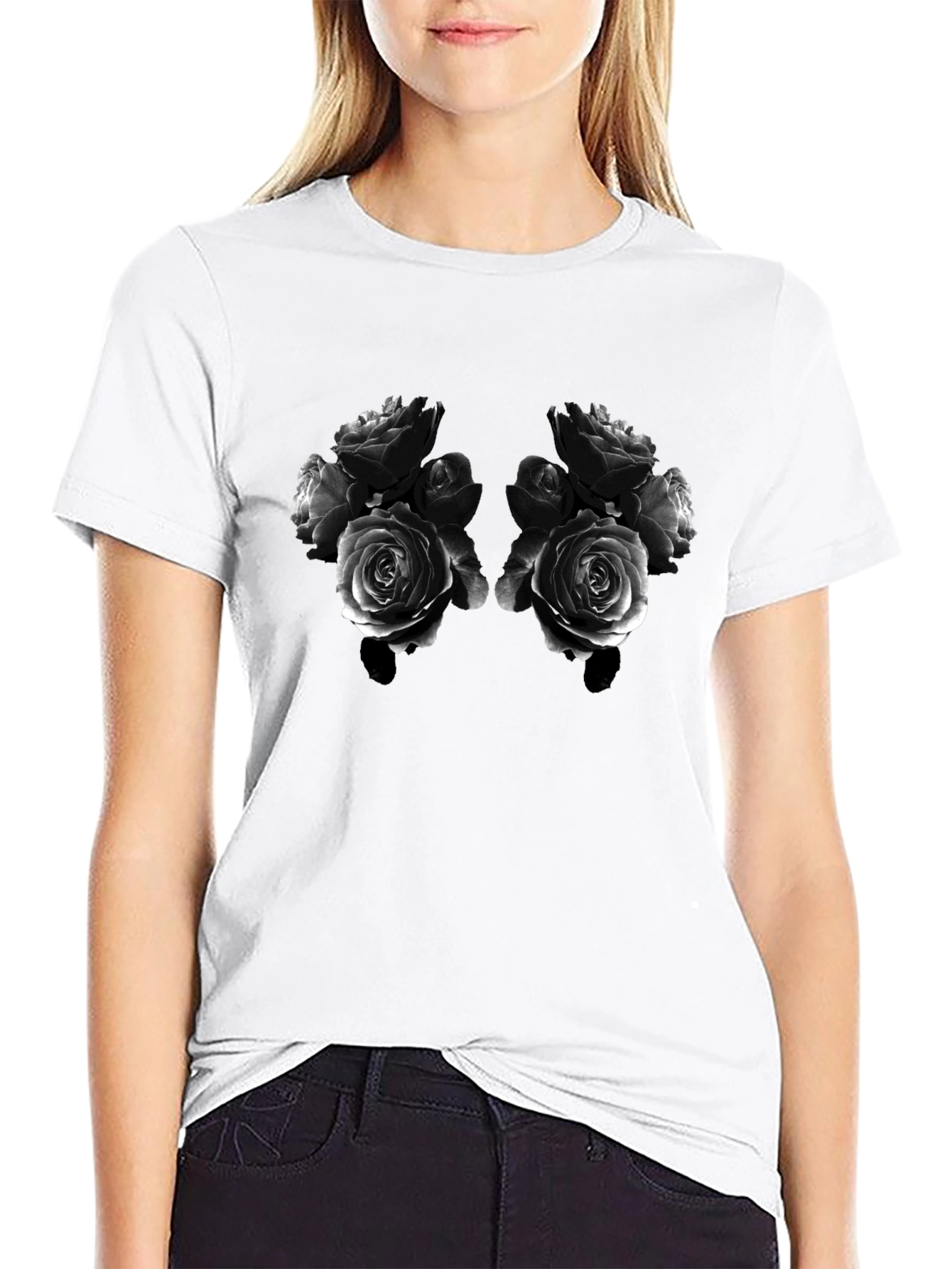 Rose Bouquet Graphic Tee - Black